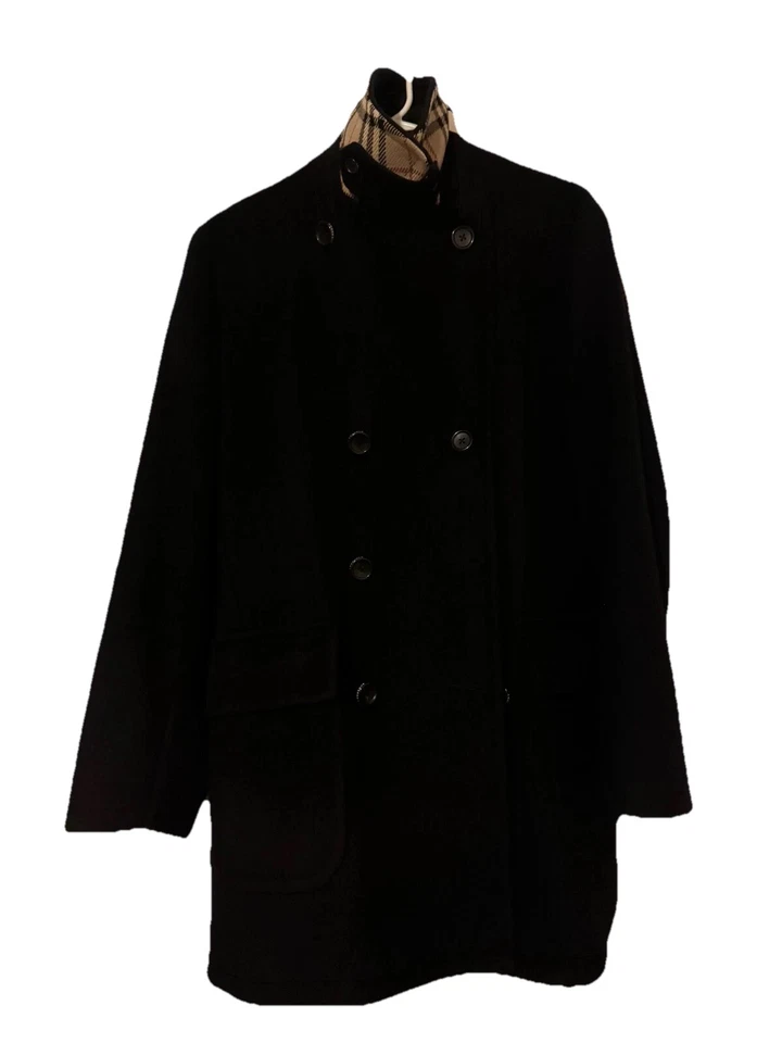 Burberry London Black Cashmere Wool Blend Nova Check Collar Peacoat Sz. Medium - Image 2 of 4