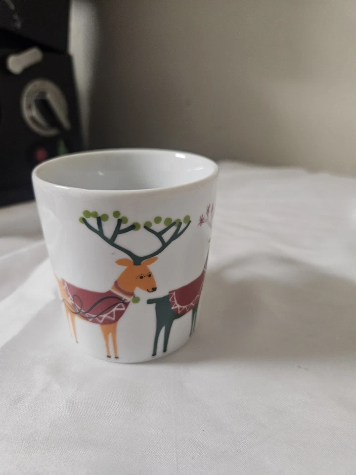 Set of 5 Crate and Barrel Jenny Bowers 2014 Christmas Mugs, 6 oz., Reindeer Sled - Image 2 of 4
