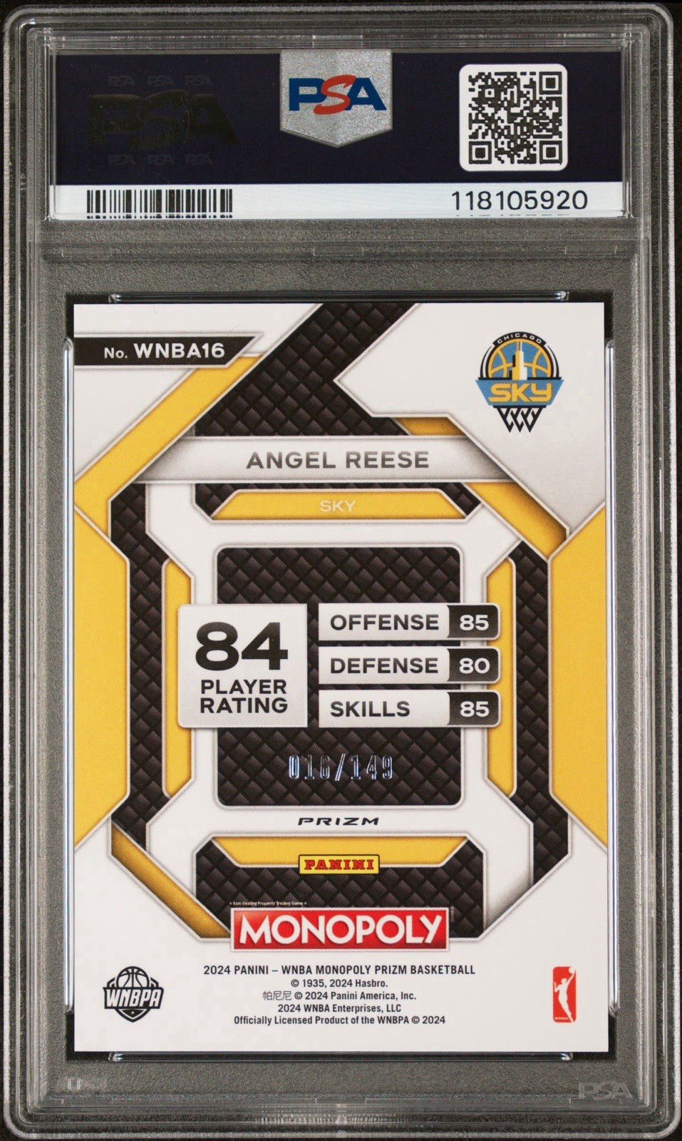 PSA 10 2024 Prizm Monopoly WNBA Angel Reese Insert-Pink Prizm #16 RC /149 GEM view 2
