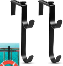 2Pcs Adjustable Pool Pole Hanger, Double Hooks for Poles, Mental Black 