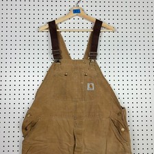 Carhartt USA Overalls 42x30 Bibs Work Wear Brown Vtg Double Knee Button Fly Tan