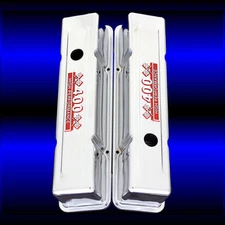 Chrome Tall Valve Covers Fits Small Block Chevy 400 Engines Emblems Red