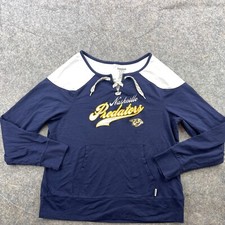 Nashville Predators Shirt Womens XL Blue Long Sleeve Hockey Spell Out Lace