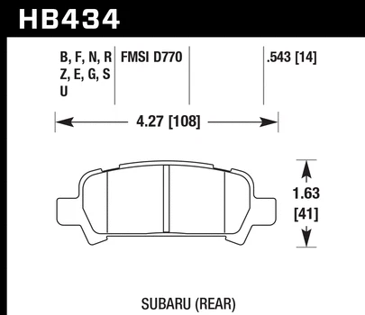 Pastillas de freno traseras Hawk HB434Z.543 Performance cerámica para Subaru Impreza 1999-2003 Foto 4 de 4