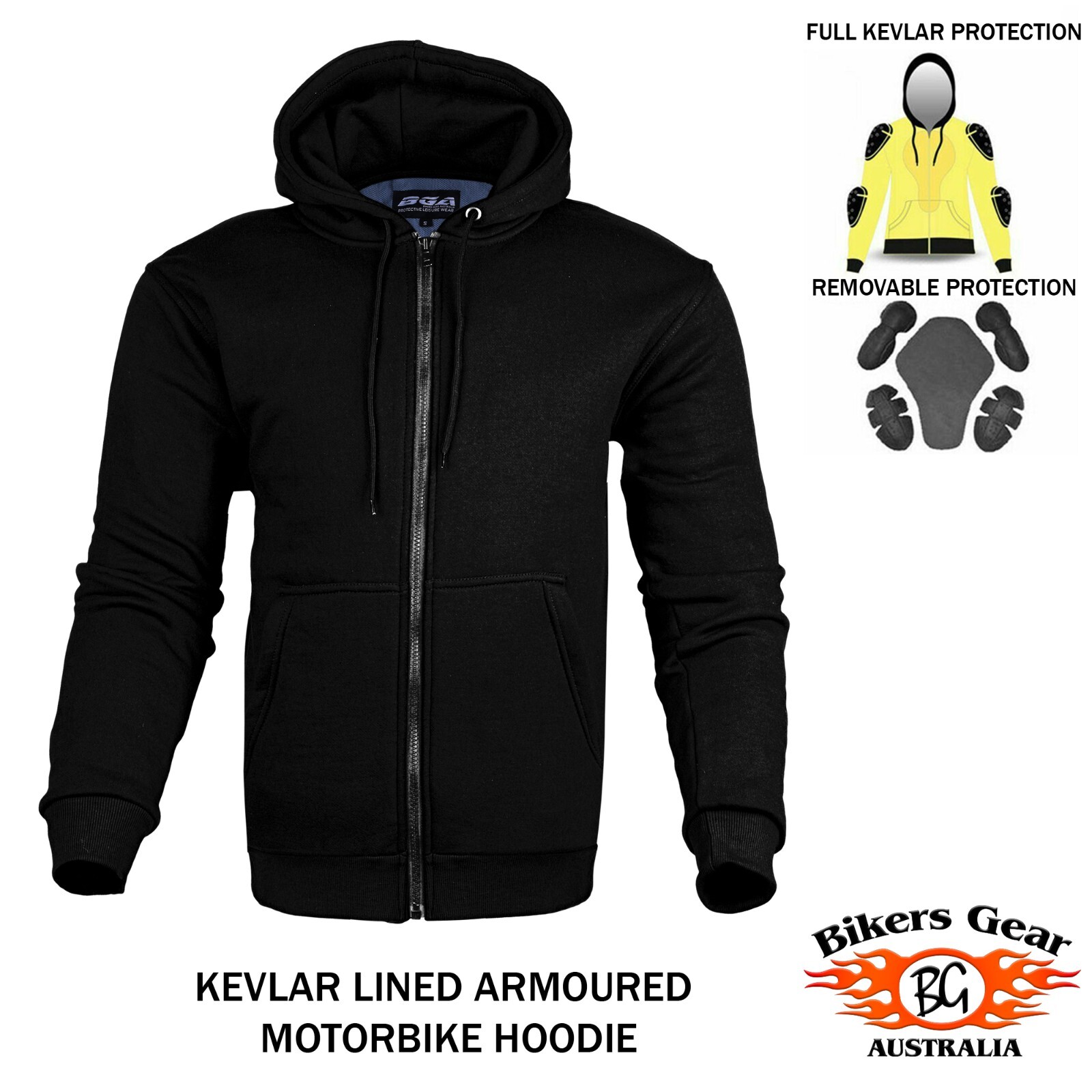 Mens Motorcycle Motorbike Hoodie Jacket lined with KEVLAR Armour