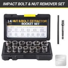 Impact Bolt Extractor Set Nut Remover Stripped Extraction Socket Tools 15pcs