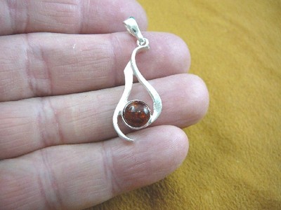 (P22-47) Orange Baltic AMBER stone Poland .925 Sterling SILVER swirl PENDANT