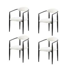 Dining Chairs Set of 4 Boucle Upholstered Armchairs Sherpa Accent Chairs White