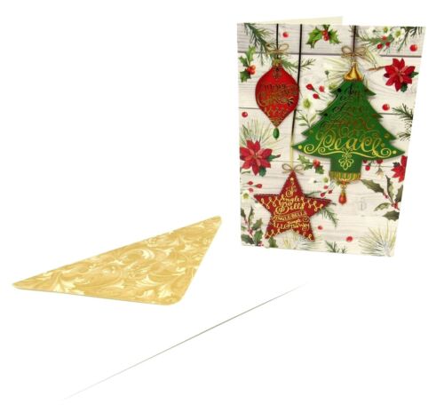 Punch Studio 12 Christmas Cards/Envelopes Rustic Tree Ornament 43129 5"x 7" - Picture 3 of 8