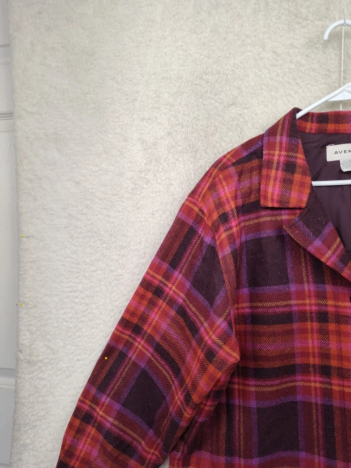 Chaqueta Avenue para mujer 14-16 roja a cuadros mezcla de lana franela manga larga forrada botón Foto 2 de 4