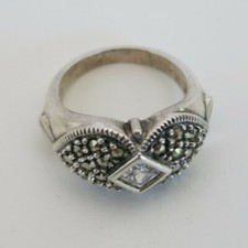 Sterling Silver Ring CZ Marcasite 6.7g Size 6 5601