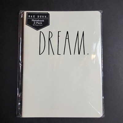 Rae Dunn 2 Notebooks Blank 80 Lined Pages DREAM CREATE White Journals 