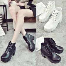 Punk Women Mid Block Chunky High Heel Shoes PU Leather Platform Ankle Boots Sz