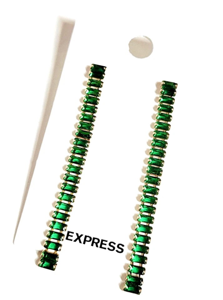 Pendientes colgantes lineales Express Baguette de piedras preciosas verde esmeralda tono dorado varios nuevos con etiquetas Foto 4 de 4