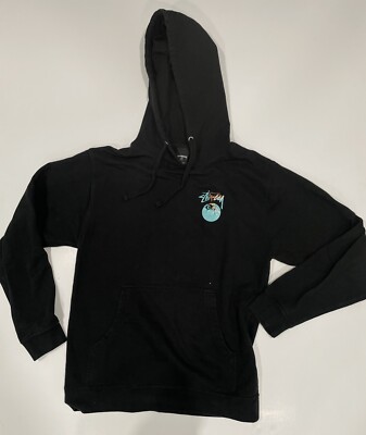 Vintage Stussy Hoodie Mens Small Black Tie Dye 8 Ball