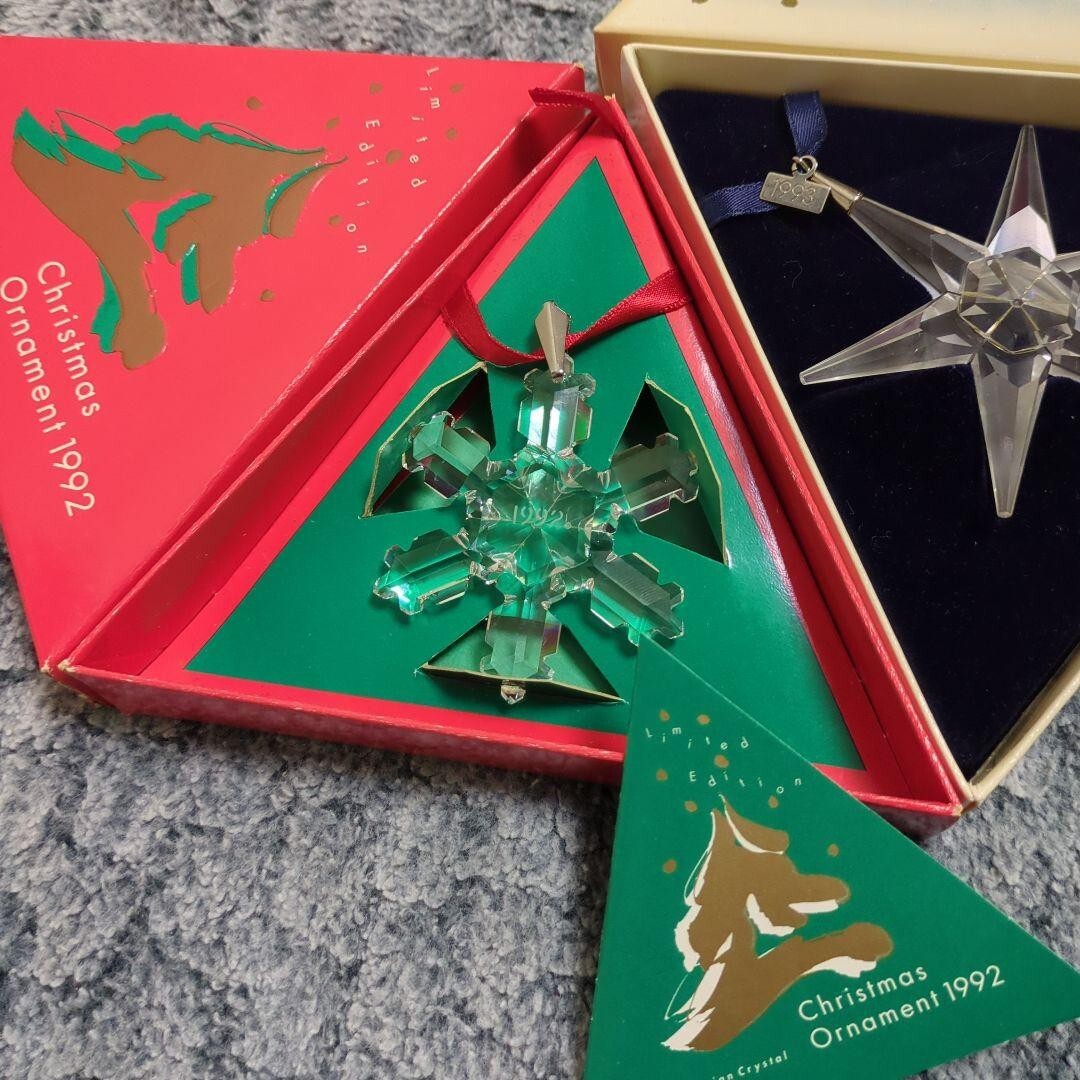 マ*ド様 希少　アンティーク　スワロフスキー　ボヘミアングラス　オーケストラ　置 Swarovski Annual Edition 1992 1993 a set of 2 Christmas Xmas