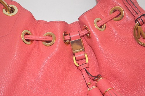 Michael Kors Leather Camden Drawstring Shoulder Bag Coral PInk Medium Size - Picture 18 of 23