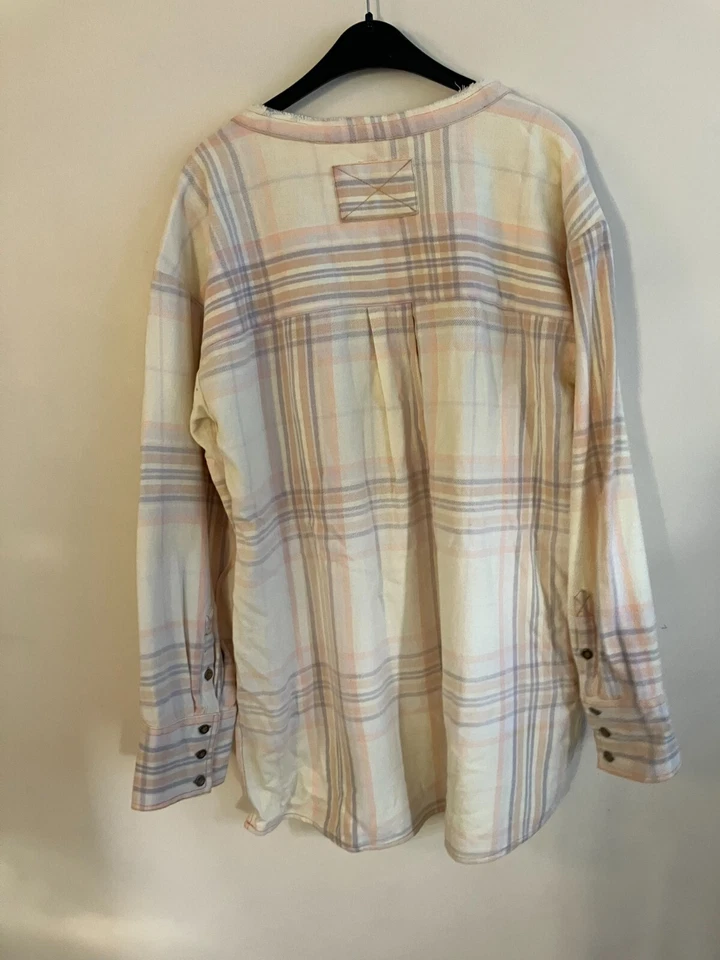 Free People Plaid Oversize Cotton Tunic Top, Ivory Pink, Medium, RRP $128 - Image 3 of 3