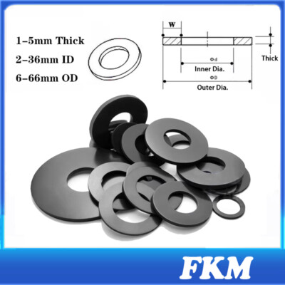FKM Sealing Washers Screw Flat Gaskets 1-5mm Thick 2-36mm ID 6-66mm OD