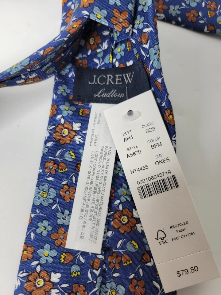 Corbata floral J.Crew Beacon Ludlow azul marino para hombre 100 % seda hecha en EE. UU. 3" Foto 2 de 4