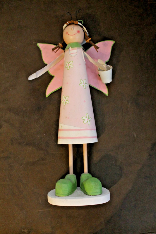 Garden fairy elf with bucket 16" tall metal sculpture