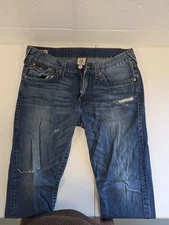 True Religion Ricky Men’s 38x32 Distressed Jeans Made in USA (F)