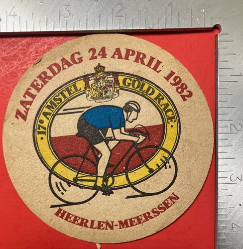 AMSTEL ZATERDAG APRIL 24 1982 BIKE RACE 4.2 INCH ROUND BEER COASTER