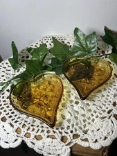 Tiara Amber Heart Glass Ashtray 3.5" Wide Trinket Dish Vintage Indiana Glass