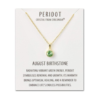 18k Gold Plated August (Peridot) Birthstone Necklace Created with Zircondia  Cry