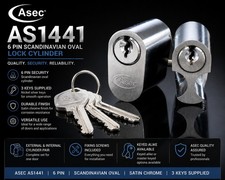ASEC AS1441 6-Pin Scandinavian Oval Int & Ext Cylinders -  Satin Chrome KD