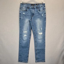 Ring of Fire  Straight  Taper Jeans Mens 33x30 Light Wash Blue Distressed Denim