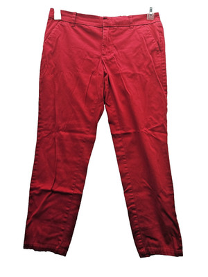 Mango Basics Chino Pants Womens Size M Red Flat Front Slim Fit Tapered Leg 1839