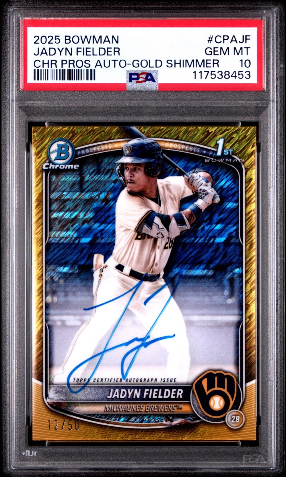 2025 Bowman Chrome Jadyn Fielder 1st Auto Gold Shimmer #/50 PSA 10 GEM 💎 MINT