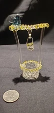 Vintage Spun Glass WISHING WELL w/ BLUEBIRD Hand Blown Clear Glass w/ Yellow
