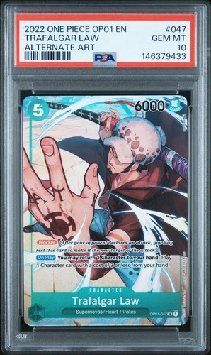 2022 ONE PIECE OP01-ROMANCE DAWN ALTERNATE ART #047 TRAFALGAR LAW PSA 10