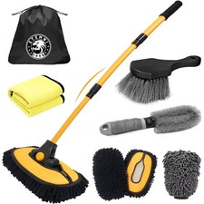 Car Wash Brush with Long Handle, 15 Curved Car Cleaning Brush with Telescop