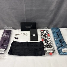 Barry Wang  Lot of 3 Silk Ties/ 4 Cuff links/ Silk Handkerchief & Tie Pin