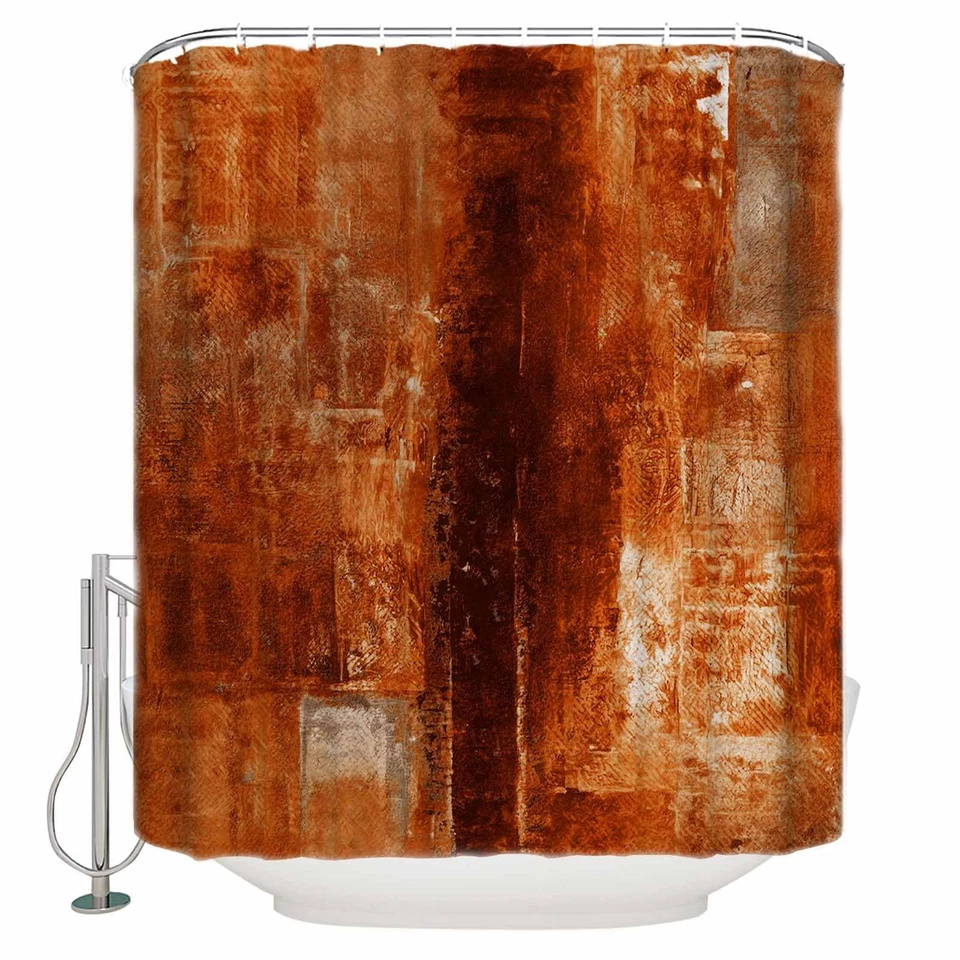 Burnt Orange Waterproof Shower Curtains Set - Extra Long 72 x 84 Inch, Vintag... - Image 2 of 4
