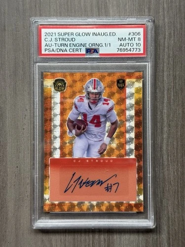 CJ STROUD 1/1 - 2021 SUPER GLOW INAUG EDITION - PSA 8 AUTO 10 - TURN ENGINE ORNG