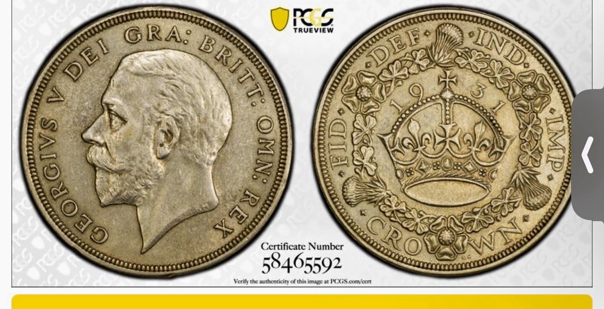 1931年 イギリス ジョージ5世 1/2クラウン銀貨 PCGS認証 1931年 イギリス ジョージ5世 1/2クラウン銀貨 PCGS認証 1931 Year UK Half