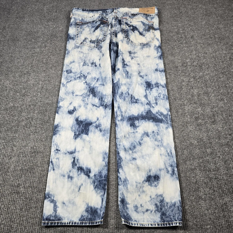 True Religion Jeans Mens 40 Blue White Bleach Acid Wash Slim Tie Dye Denim - Image 2 of 4