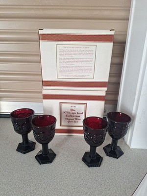 159A Avon 1876 Cape Cod Collection Ruby Elegant Wine Glass Set  of 4- In Box NOS