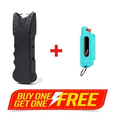 Stun Gun 916 700 BV Rechargeable LED Flashlight W/ 1 Pack Free Blue Pepper Spray