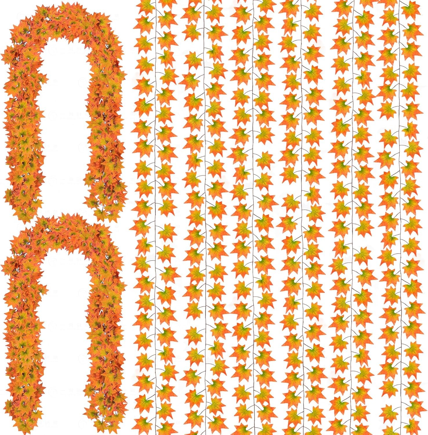 5 Pack Artificial Fall Leaf Garland Orange Green Hanging Vines