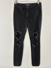 Hollister Women’s Jeans Size 7R 28x28 Super Skinny High Rise Black Distressed