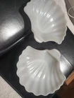 Vintage White Milk Glass 2 Sea Shell Soap Dish/ Trinket Holders