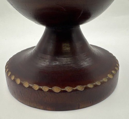 Vintage Hand Turned Carved Wooden Etched Floral Vase Bohemian 10 Inches - Picture 5 of 11