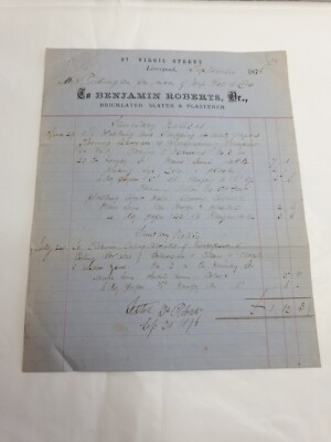 Antique Victorian Letterhead Liverpool Virgil Street Benjamin Roberts Bricklayer
