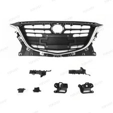 7PC For MAZDA3 AXELA 2014-2016 Front Grille Grill w/Chrome Trim & Bumper Bracket