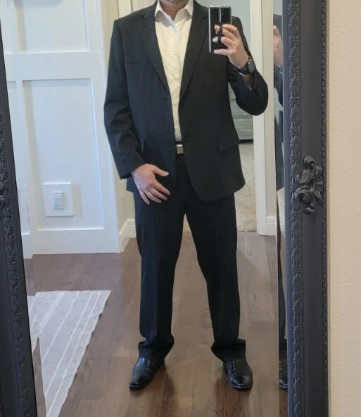 Traje Para Hombre 42-44 Pantalones Largos 34x32 y Abrigo Negro Rayas Nick Ver Descripción  Foto 4 de 4